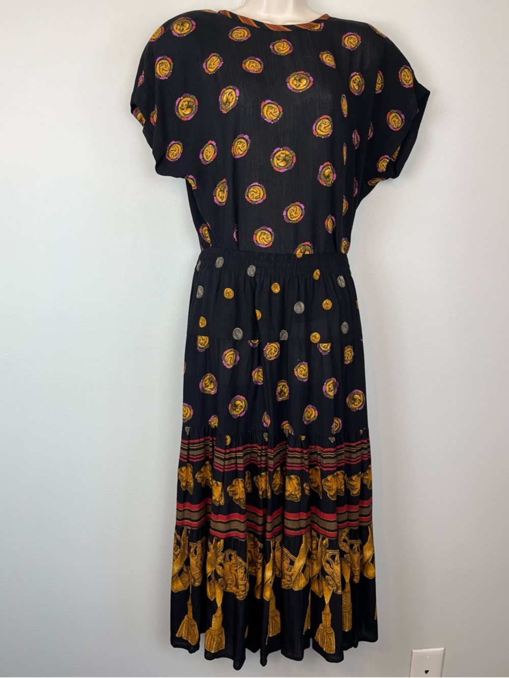 Rare Carole Little Vintage 90s Skirt & Top Set Lion Warrior Tassel Print S/M